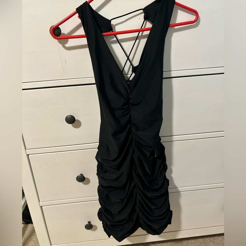 Adika Black Ruched Mini Dress